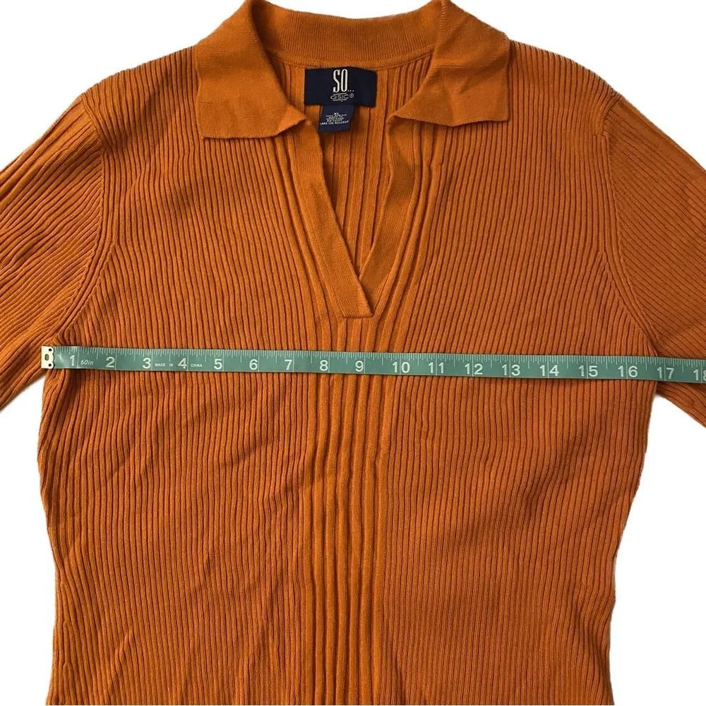 Vintage 90s SO gsjc Orange v neck collared lightweight sweater top juniors XL - Picture 7 of 9
